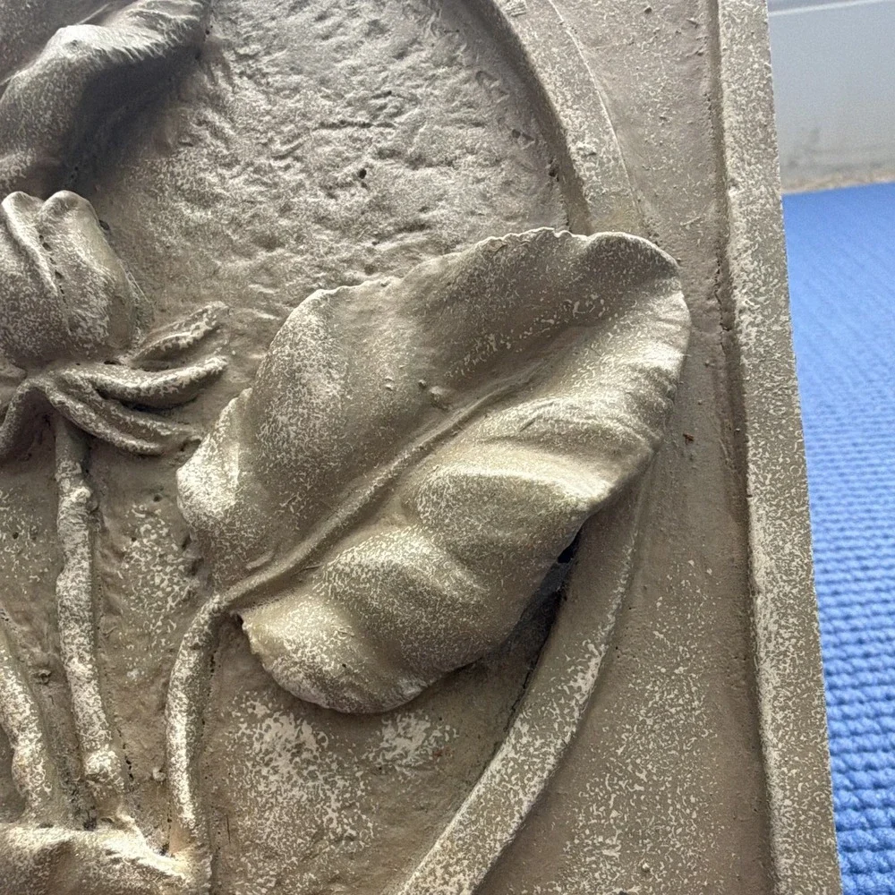 Beige Stone 3D Raised Rose Floral Relief Square Wall Plaque Hanging 9.5x9.5 in